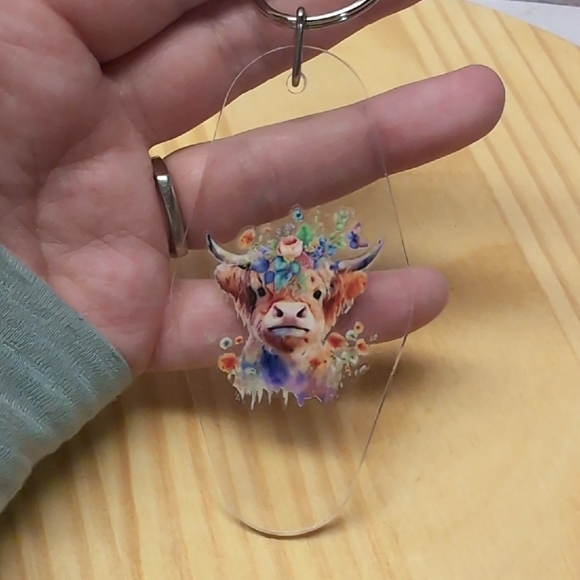 Highland Cow Clear Key Chain - Picture 2 of 2